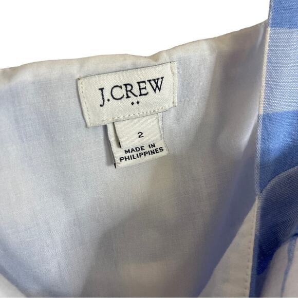 J. Crew Factory Gingham Plaid Button Front Linen Sun Dress Blue White Size XS/2 - Picture 6 of 8